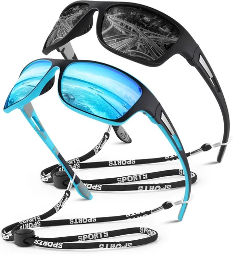 WEAROYO - Gafas de sol polarizadas deportivas para hombres y mujeres, gafas de pesca y conducción rectangulares, protección UV400 Marco negro/lente