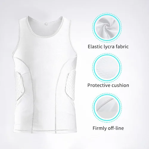 Miniatura 3 de Camiseta de fútbol acolchada para hombre con almohadillas, protector de costillas en el pecho, protección para el esternón, para béisbol y baloncesto