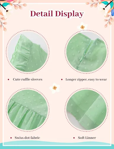 Miniatura 6 de URMAGIC Vestidos de verano para niñas pequeñas, con volantes, sin mangas, con lunares suizos, vestido de fiesta sólido para 18M-6 años