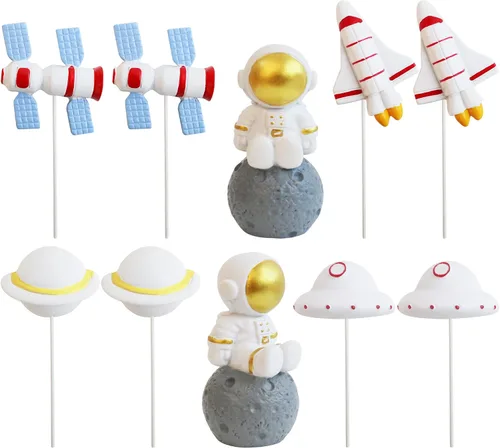 Miniatura 3 de Ercadio 1 pieza de decoración para tartas de niña espacial, luna, estrella, cohete, planeta, decoración de pasteles, espacio de feliz cumpleaños