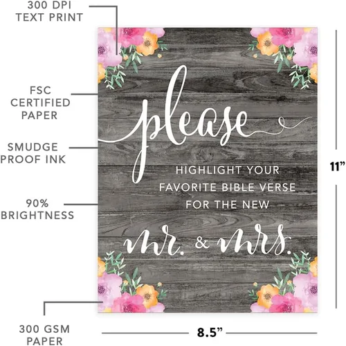 Miniatura 5 de Andaz Press Letreros de fiesta de boda, flores florales rosas de madera gris rústica, 8.5 x 11 pulgadas, resalta tu versículo bíblico favorito
