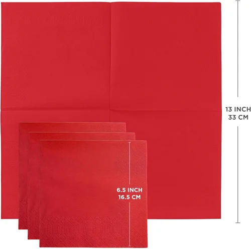 Miniatura 2 de Servilletas desechables rojas de 3 capas, 125 unidades, servilletas de papel para cócteles y fiestas para bodas, cumpleaños, bares y eventos, hechas