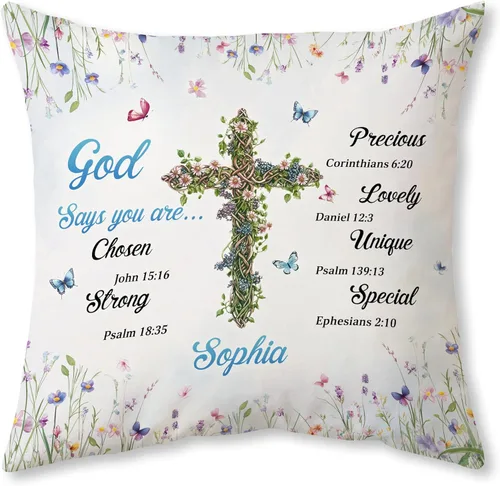 Miniatura 12 de Hyturtle Almohada cristiana personalizada con relleno, regalos religiosos de la Biblia para mujeres, almohada de versículo de la Biblia, regalos