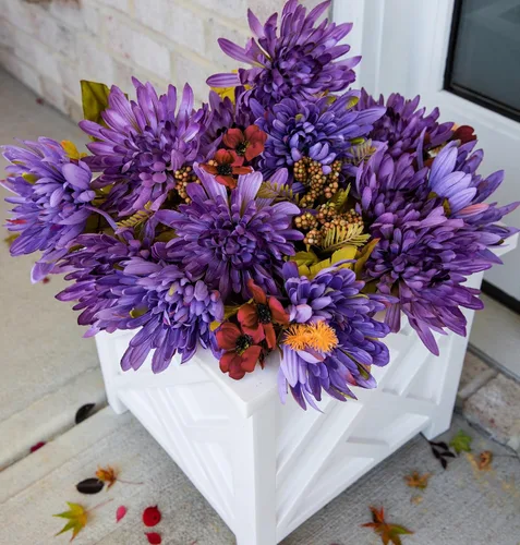 Miniatura 11 de Ivydale 2 paquetes de flores artificiales de seda falsas, ramos de flores sintéticas con tallos largos, ramo de flores de sping para decoración
