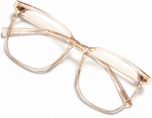 Oversized Square Blue Light Blocking Glasses for Women Men, Anti-Fatigue Computer Monitor Glasses Reduce Eye Strain transparente café