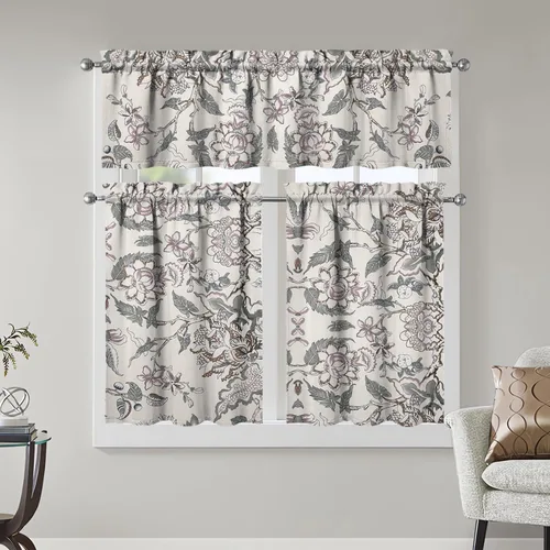 Miniatura 12 de Juegos de cortinas bohemias de cocina para ventanas, cortina bohemia con flores, cenefa para ventana de fregadero, juego de 3 piezas, decoración