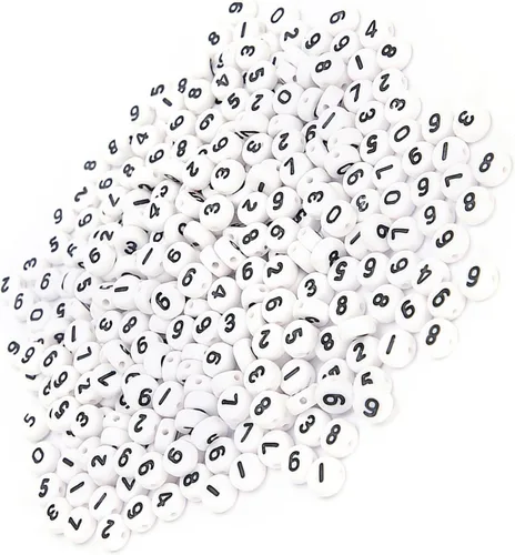 Miniatura 4 de Cuentas acrílicas de números para hacer joyas, 500 cuentas redondas blancas sueltas de 0.157 x 0.27 pulgadas (0.157 x 0.276 in), 0-9 con corazón
