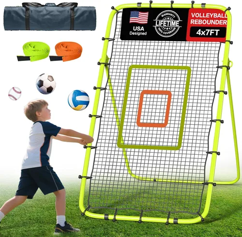 Miniatura 14 de Red de rebote para voleibol de 7x4 pies, red de rebote ajustable de 5 ángulos para practicar zambullidas, posicionamiento, clavado