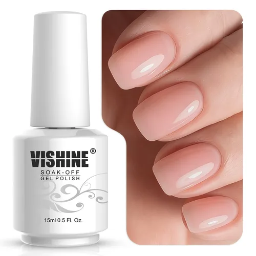 Miniatura 15 de Vishine 15ml de esmalte de uñas en gel blanco lechoso transparente, color desnudo, con acabado de gel de cristal, para quitar con lámpara UV o LED