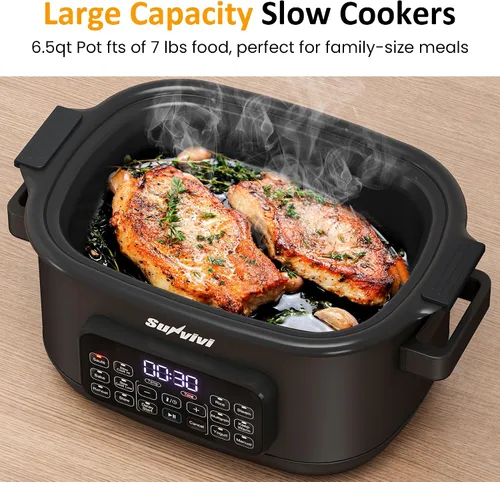 Miniatura 2 de Sunvivi Cocina múltiple 12 en 1, olla de cocción lenta programable de 6.5 cuartos de galón con temporizador y control de temperatura, ajuste