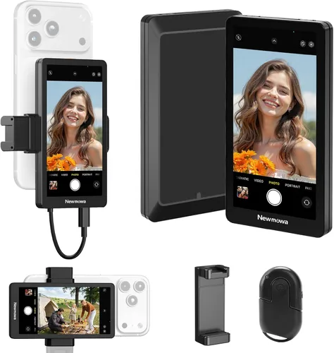 Newmowa - Pantalla de monitor para selfie para teléfono, 4K 30 fps con cable y grabación inalámbrica de 1080P, clip magnético para cámara trasera,