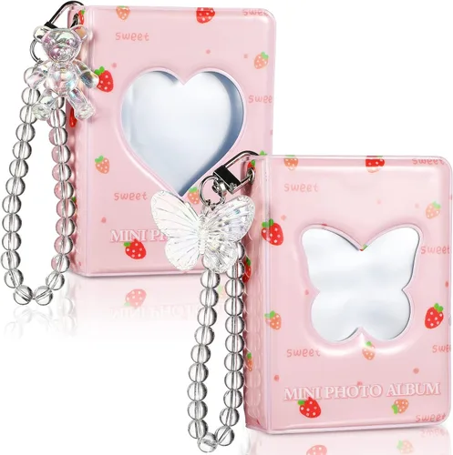 Miniatura 9 de 2 piezas de álbum portafotos de 3 pulgadas, mini álbum para tarjetas Kpop con corazón en forma de amor, portafotos hueco con colgante, mini libro