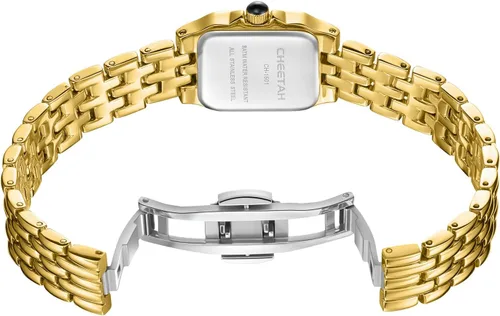 Miniatura 5 de CHEETAH - Relojes de oro para mujer con pulsera vintage pequeña, caja rectangular y esfera romana