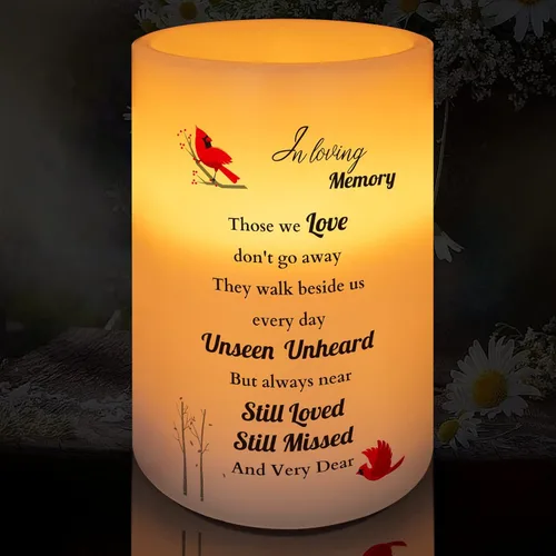 Miniatura 10 de Vela sin llama con luz LED de cera real con temporizador, regalo de condolencias por pérdida de un ser querido, regalos conmemorativos por pérdida