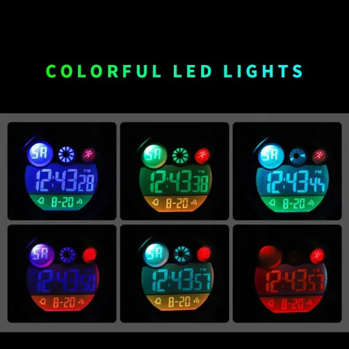 Miniatura 7 de FANMIS Relojes deportivos para niños, reloj digital electrónico LED, multifunción, 164.0 ft, impermeable, 2 veces, cronómetro colorido