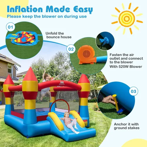 Miniatura 3 de BOUNTECH Casa inflable de rebote de 12 x 9 pies, gran castillo animoso para diversión de fiesta infantil, gran área de salto, tobogán, fácil