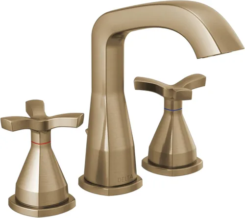 Grifo de Baño Extendido Delta Faucet Stryke de 3 Orificios, Grifo de Baño Dorado con Manijas Cruzadas, Tecnología Diamond Seal, Ensamblaje de