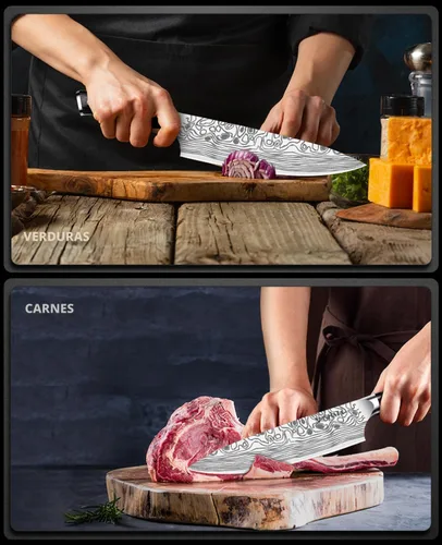 Miniatura 6 de MOSFiATA - Cuchillo de chef profesional súper afilado de 8 pulgadas con protector de dedos y sacapuntas, acero inoxidable alemán de alto carbono