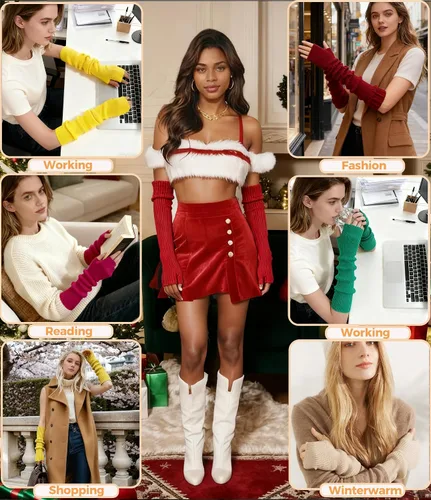 Miniatura 6 de Guantes cálidos de cachemira de brazo largo para mujer, guantes de invierno acogedores sin dedos, calentadores de brazos suaves, gran regalo