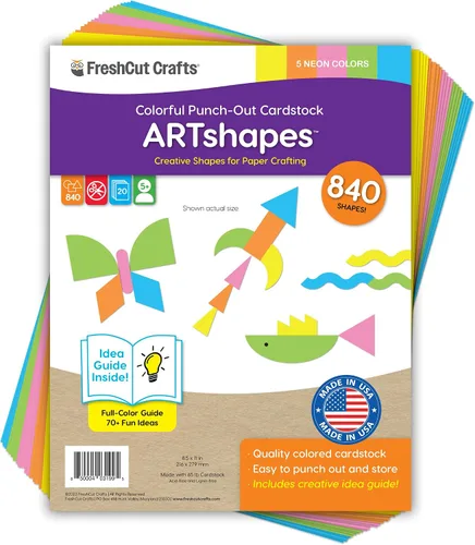 ARTshapes - Paquete de 840 formas de papel creativas con guía de más de 70 ideas, cartulina hecha en Estados Unidos, suministros de manualidades DIY