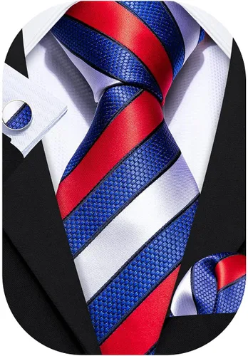 Miniatura 274 de Barry.Wang Juego de corbatas para hombre, corbata de seda a rayas, tejido a cuadros, gemelos formales, negocios, boda