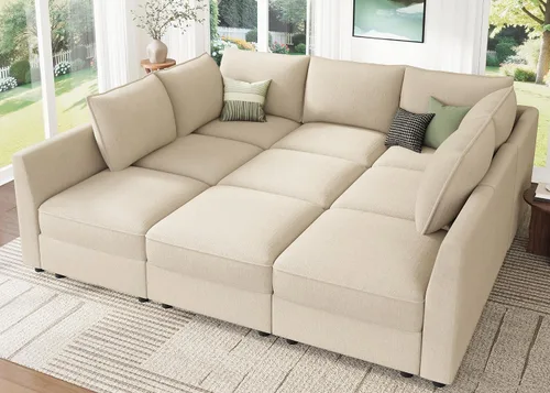 Miniatura 20 de HONBAY Sofá seccional modular con almacenamiento en forma de L sofá seccional, sofás convertibles para sala de estar - verde