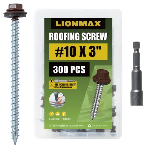 Miniatura 23 de LIONMAX 300 piezas de tornillos para techos de metal #10 × 1 pulgada, revestimiento antioxidante, cabeza hexagonal, tornillo de chapa metálica