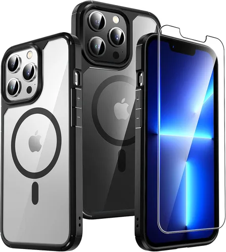 Miniatura 45 de TAURI Funda magnética 2 en 1 transparente para iPhone 14 Pro, compatible con Magsafe [no amarillenta] con protector de pantalla, protección de grado