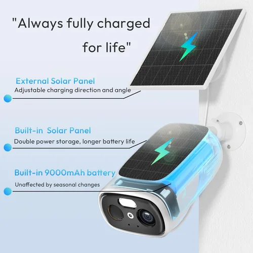 Miniatura 3 de ELECCTV Cámara solar 2K inalámbrica para exteriores, cámaras WiFi de 2.4/5 Ghz para seguridad del hogar, visión amplia de 130°, visión nocturna a