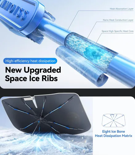 Miniatura 3 de [2025 actualizado] Nmoiss Parasol para parabrisas [costilla de hielo] Enfriamiento de alta velocidad 99% bloqueo UV protege el automóvil del sol
