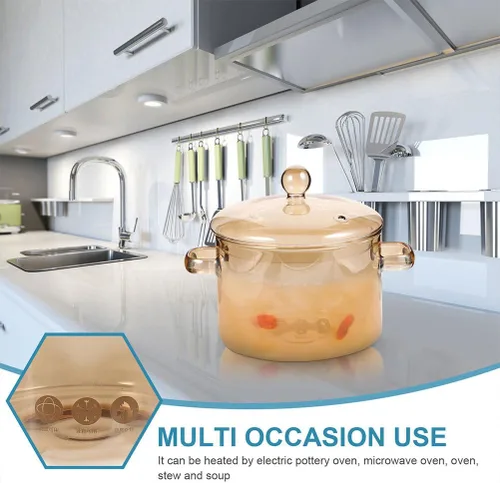 Miniatura 9 de Cacerola de vidrio con tapa, cacerola de vidrio con tapa, juego de utensilios de cocina para pasta, sopa, leche, alimentos, fideos instantáneos..