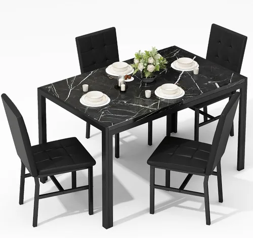 Miniatura 11 de AWQM Products Juego de Comedor de Mármol de 5 Piezas, Mesa y Sillas de Cocina Modernas para Comedor, Dinette, Muebles Compactos que Ahorran Espacio