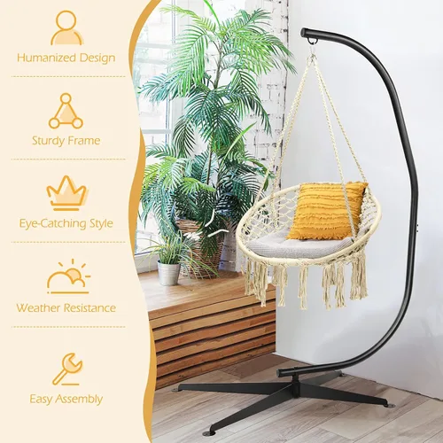 Miniatura 6 de Giantex Hamaca Swing Silla con soporte, cuerda de algodón tejida a mano con soporte de acero sólido resistente C, hamaca colgante al aire libre