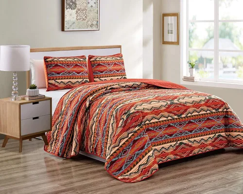 Juego de colcha rústica de nativos americanos del oeste en modernos patrones tribales del suroeste en colores suaves beige, marrón, turquesa, azul,