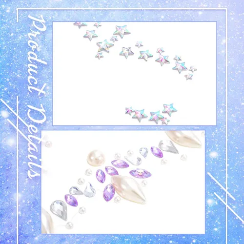 Miniatura 2 de 3 calcomanías de cara de cristal, cara de estrella, sirena, luna, piedra de piedra, rosa, carnaval, festival de música, fiesta para mujeres y niñas