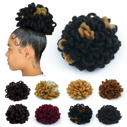 Moños de Cola de Caballo con Cordón Negro Marrón Loc para Mujeres Negras Moño Rizado de Pétalo Loc Cola de Caballo de Rastas Trenzas Faux Locs Moño