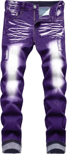 Jeans para hombre, ajustados, elásticos, rasgados, para hombre, apilados, desgastados, rectos