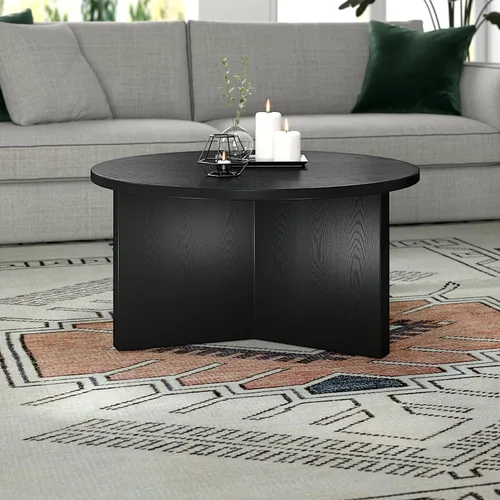 Miniatura 7 de Henn&Hart Mesa de centro redonda de madera con pedestal de 32 pulgadas para sala de estar, sala familiar, oficina o apartamento, grano negro Negro