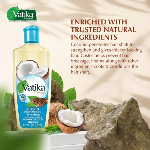 Miniatura 5 de Dabur Vatika Naturals Aceite de coco enriquecido para el cabello, fórmula nutritiva para un cuero cabelludo saludable, suave, manejable y sedoso