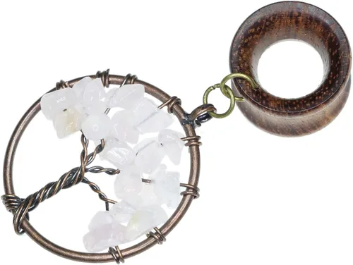 Miniatura 4 de Kit de dilatación de aretes de madera de cuarzo rosa hecho a mano con diseño de árbol de la vida