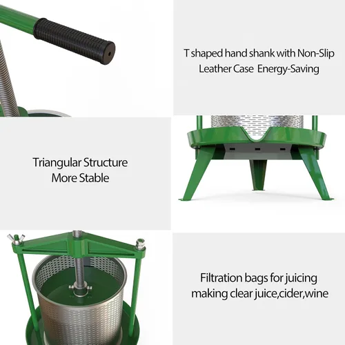 Miniatura 2 de Prensa de Vino de Frutas Verdes 2.38 Gal - Asa en T resistente y viga transversal, exprimidor de acero inoxidable para manzana, uva, elaboración