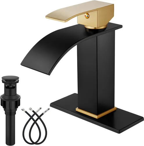 Miniatura 13 de Midanya Grifo de baño con caño de cascada, montaje en cubierta de un solo orificio o 3 orificios, grifo de fregadero de acero inoxidable 304