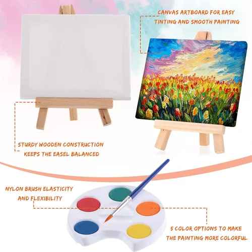 Miniatura 3 de Glenmal Juego de pintura de acuarela de 3 x 4 pulgadas, lienzo pequeño con pinturas de caballete, juego de pinceles para niños, recuerdos de fiesta