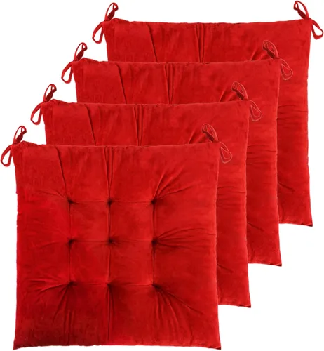 Miniatura 14 de ELFJOY Paquete de 4 cojines para sillas de comedor, cojines para sillas de cocina, oficina, cojín cuadrado copetudo con lazos