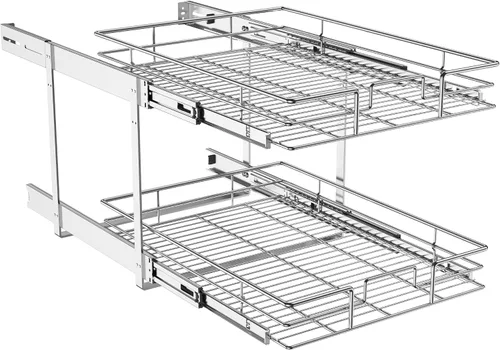 Miniatura 8 de LOVMOR Organizador individual extraíble de gabinete, cajones de gabinete de 2 niveles deslizantes, organizador de ollas y sartenes, estante