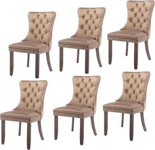 Miniatura 36 de Juego de 6 sillas de comedor modernas para sala de estar, cocina, patas de madera maciza, cojín acolchado de tela de lino, asiento y respaldo