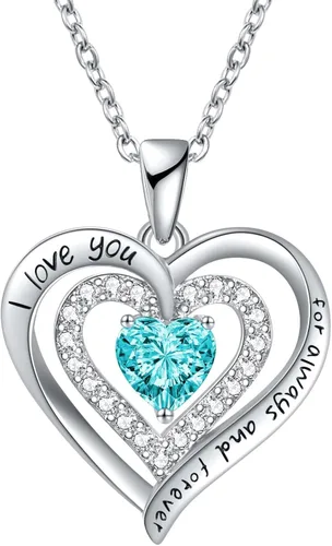 Birthstone Jewelry Heart Pendant Necklace for Birthday Anniversary Presents for Mother's Day, Valentine's Day, Christmas Gemstone Necklaces for Her