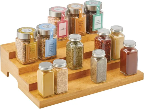 Miniatura 10 de mDesign Organizador de especias ajustable y expandible de bambú con 3 niveles de almacenamiento para armario de cocina, encimera, estante