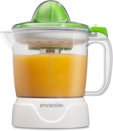Proctor Silex Máquina Exprimidora Eléctrica de Cítricos, Jarra Grande de 34 oz, Activada por Presión, 2 Conos Extractores para Frutas Grandes y