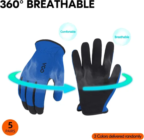 Miniatura 5 de Vgo... 5-Pairs High Dexterous Work Gloves For Men Women,Breathable,Light Duty,Excellent Grip,Value Pack (L, 5 Colors, AL8736)